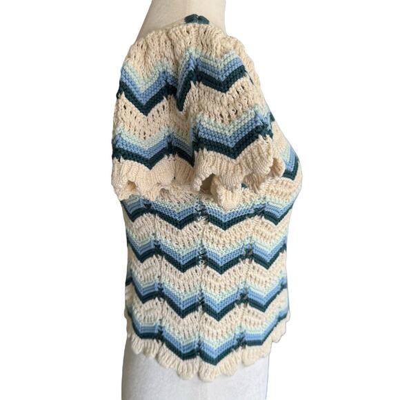 Altar'd State Womens Fashion Wave Stripe Print Crochet Top Blue M Bohemian Boho - Picture 4 of 10